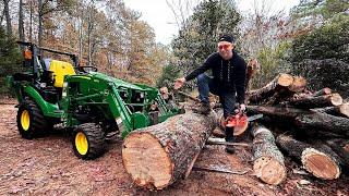 I'm SHOCKED! My mini tractor John Deere 1025r can't move these HUGE OAK LOGS! What am I going to do?