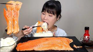 mukbang, spicy, salmon, ASMR.