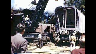 Rail Crash on the South Pacific line, California, 1948, 1940s, and the Santa Fe train passes, F938a