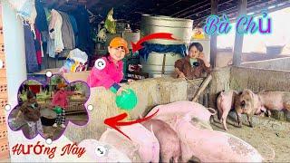 2 Chị Em Phụ Mẹ Cắt Rau Cho Heo Cái Kết Nhờ Sự Trợ Giúp || Huyền Hrê