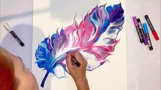 Fluid Acrylic Feather Tutorial - New Dutch Pour Technique / Acrylic Pouring