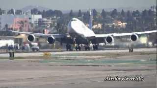 Lufthansa Boeing 747-8i Landing LAX RWY 25L Up-Close