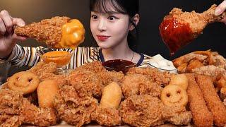 Crispy Fried Chicken, Shrimp Sticks, Fries, Cheese Dipping Sauce Mukbang Asmr