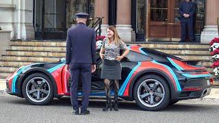 Billionaire Lady Arriving at Hotel de Paris with her Porsche 911 Dakar Edition in Monaco!!