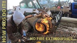 Fixing a Skid Steer Tire with Starting Fluid and a Torch!! + all about my STEEL TRACKS