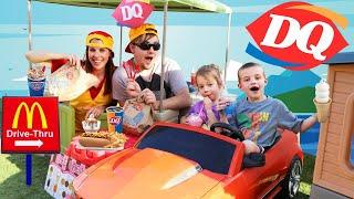 McDonalds Drive Thru vs Dairy Queen Bad Neighbors IRL Kids Driving Cars for Ice Cream DisneyCarToys