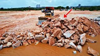 Fantastic Project! Mighty Bulldozer Pushing Big Stone D65E, D61PX Vs Big Dumper Unloading Stone