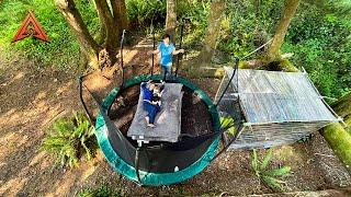 24 Hour Trampoline Fort “Survival” in the Woods