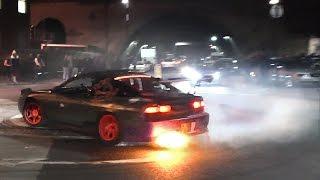 MADNESS on a roundabout - Drifting, burnouts, donuts, flames