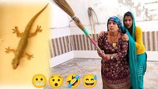 सास बहु का छिपकली से डर डर के हुआ बुरा हाल | haryanvi comedy video gurpreet kaur rajbala thua |