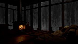 Cabin with Cozy Fireplace | Rainforest Rain and Relaxing Sounds for Sleeping