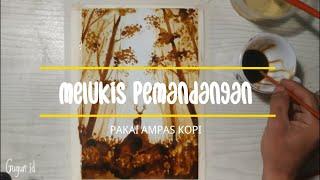 melukis pemandangan hutan| tutorial cara melukis pakai ampas kopi. landscape coffee painting