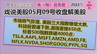 戏说美股5月9号收盘:市场熊气弥漫, 美股指数继续大跌,道指挫650点,标普跌破4000点：TSLA,AAPL,MSFT,AMZN,AMD,FB,NFLX,NVDA,SHOP,GOOG,PYPL,SQ