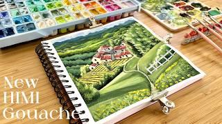 New HIMI Gouache Unboxing⎪Relaxing Gouache Landscape Painting + New Sketchbook 