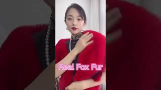 MWFur Fashion Red Color Witner Real Fur Stole Natural Fox Fur Skin Shawl