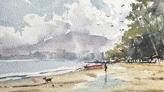 Paint a tropical beach and tell a story - watercolour step by step