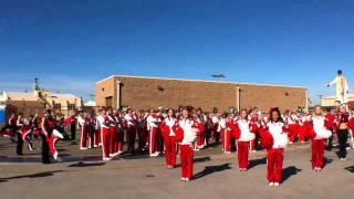 University of Nebraska Cornhuskers marching band and cheerleaders at USS Ronald Reagan