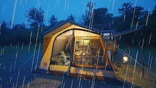 [CAR CAMPING] Camping in the nature of heavy rain | Relax | Home tent | VanLife | ASMR | 24