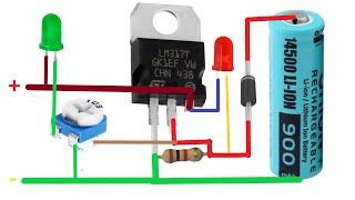 Smart 18650 Li-ion Charger circuit with battery full led indicator / With LM317