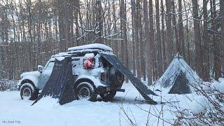 Winter Camping in a Hot Tent Snowstorm Survival!