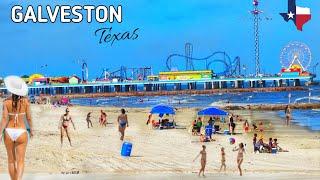 Walking in Galveston Beach in Galveston, Texas USA (South of Houston) | Beach Waves Sounds!