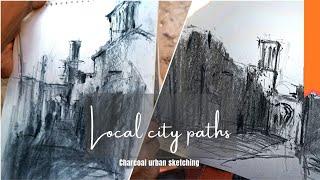 Local city paths /Charcoal urban sketching