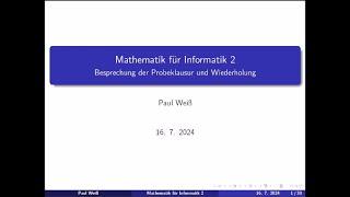 Mathematik für Informatik 2 - Probeklausur