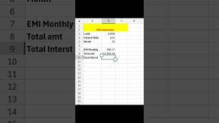 Excel me EMI calculation kese kare | #shorts #excel #exceltips