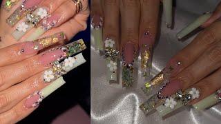 Acrylic nails tutorial  | GREEN SPRING NAILS  FREESTYLE