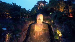 A night view of Leshan Giant Buddha in SW China