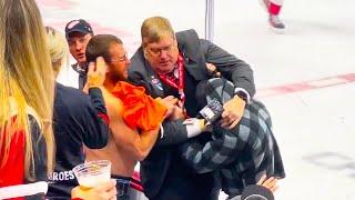 Fans Fight, Push Ushers Down Stairs at Detroit Red Wings vs Philadelphia Flyers (FULL CLIP)