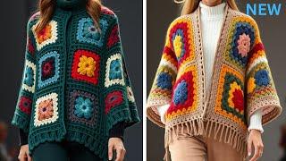 Crochet granny square poncho front open designs/Crochet granny square cape designs#crochet#poncho