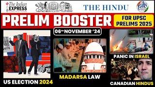 6 November 2024 | Daily Newspaper |  Hindu Newspaper | US Election 2024, MADARSA LAW,  Israel, Hindu