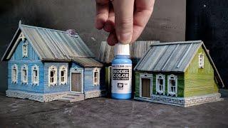 VILLAGE HOUSES for DIORAMA in 72 scale OWN HANDS.  BUILDING AND PAINTING A WOODEN HOUSE.