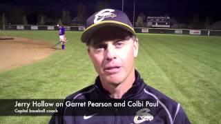 Capital coach Jerry Hollow and outfielder Nolan Jekich