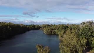 Drohnenflug an einem Baggersee nahe des Rheins bei Neuried-Altenheim im Ortenaukreis 