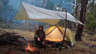 Camping in the Rain - Cosy Shelter in a Freezing Cold Forest