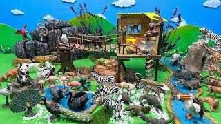 Jungle diorama with Schleich Safari Animals! Zebra flamingo lions tigers monkeys