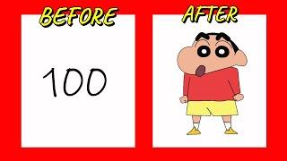 How to draw Shinchan With Number 100 easy for beginners