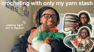 crocheting with only my yarn stash | making hats for a market