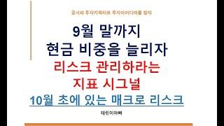 9월 말까지 현금 비중을 늘리자 리스크 관리하라는 지표 시그널 10월 초에 있는 매크로 리스크