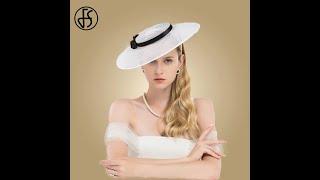 Fs big black church hats wide brim fascinators for women elegant white kentucky derby lady bow