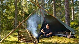 5 Days Solo Camping - Bushcraft Torch - Canvas Poncho Shelter