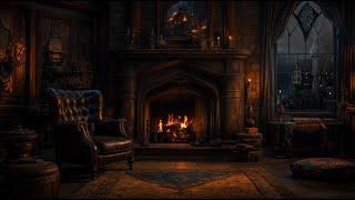 Thunder & Rain  | Magic Fireplace | Harry Potter Fireplace | Cozy Winter Ambience