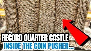 WORLD’S LARGEST QUARTER CASTLE… INSIDE THE HIGH STAKES COIN PUSHER MACHINE! $20K BET! (MEGA JACKPOT)