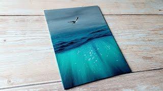 stormy sky underwater seascape / easy acrylic painting ideas for beginners ️