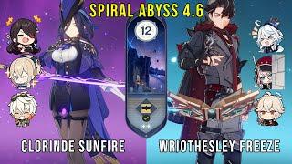 C0 Clorinde Sunfire and C0 Wriothesley Freeze | Genshin Impact Abyss 4.6 Floor 12 9 Stars