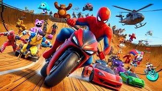 GTAV SPIDER - MAN 2 ️, FIVE NIGHTS AT FREDDY'S, POPPY PLAYTIME 3 Join in Epic New Stunt Racing🪂