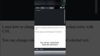 How to change text selection color in CSS. #shorts #css #html #tutorial #webdesign #hacks #hustle