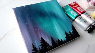 Easy acrylic painting for beginners | Northern lights aurora / landscape painting | Step by step